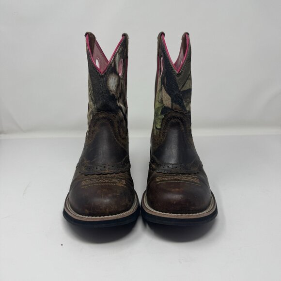 Ariat Pink Camo Brown Leather Western Cowboy Boots Women's Size 6.5 - Picture 3 of 10